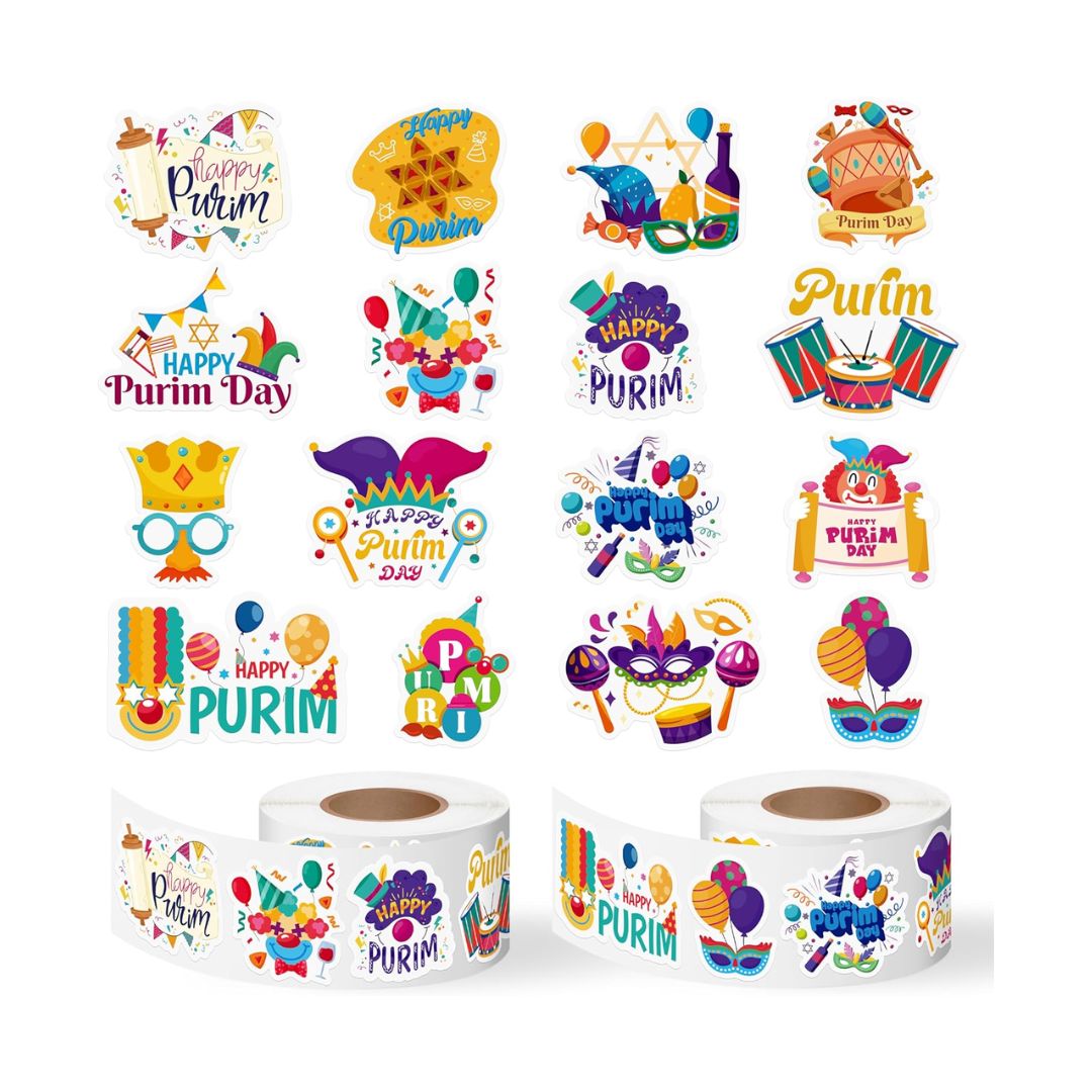 1,000 Pcs Happy Purim Stickers Roll For Discount